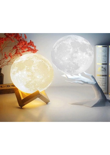3D Standlı Ay Gece Lası Dekoratif Küre LED 3D Ay La(Orta Boy)