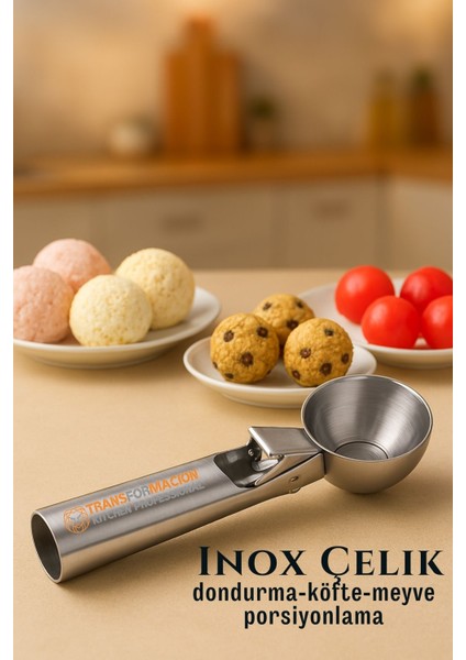 Inox 5 cm Dondurma Kaşığı - Karpuz Kurabiye Köfte Helva Porsiyonlama 722040