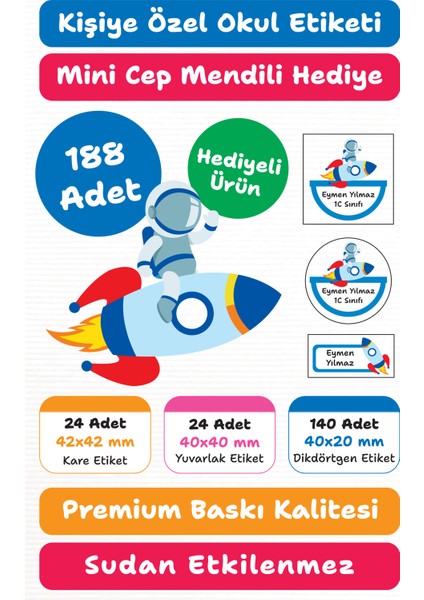 188 Adet Uzay Temalı Kişiye Özel Okul Etiketi | Kalem Defter Kitap Için Isim Yazılabilir Sticker Seti Model:8