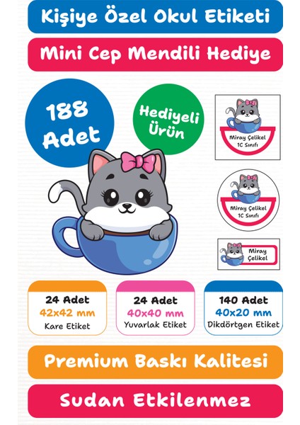 188 Adet Kişiye Özel Okul Etiketi | Kalem Defter Kitap Için Isim Yazılabilir Sticker Seti Model:2