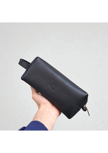 Erkek Hakiki Deri Fermuarlı El Çantası Günlük Seyahat - Tıraş Çantası Siyah modelleri