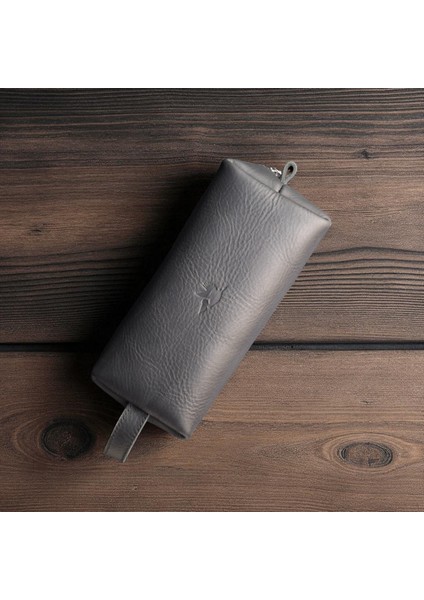 Erkek Hakiki Deri Fermuarlı El Çantası Günlük Seyahat - Tıraş Çantası Siyah