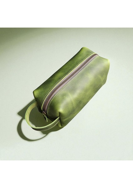 Erkek Hakiki Deri Fermuarlı El Çantası Günlük Seyahat - Tıraş Çantası Yeşil fiyatları