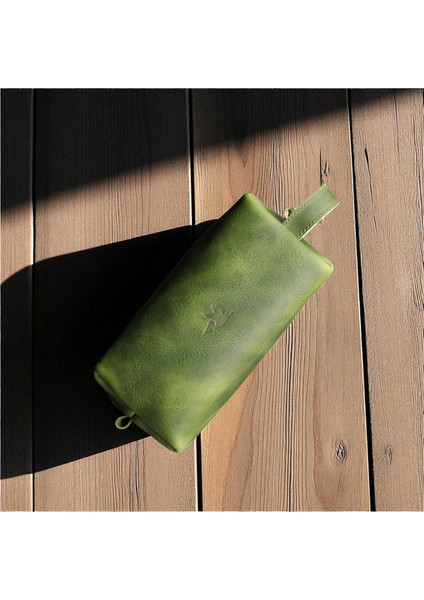 Erkek Hakiki Deri Fermuarlı El Çantası Günlük Seyahat - Tıraş Çantası Yeşil modelleri