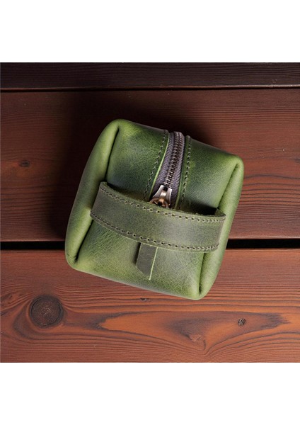 Erkek Hakiki Deri Fermuarlı El Çantası Günlük Seyahat - Tıraş Çantası Yeşil indirimleri