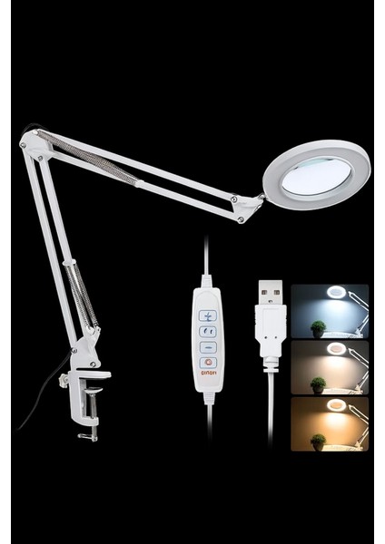 5/8x Büyütmeli LED Masa Lambası USB Bağlantılı Esnek Kollu Büyüteç Işıldak