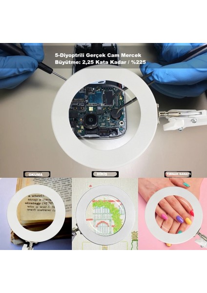 5/8x Büyütmeli LED Masa Lambası USB Bağlantılı Esnek Kollu Büyüteç Işıldak fiyatları