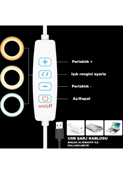 5/8x Büyütmeli LED Masa Lambası USB Bağlantılı Esnek Kollu Büyüteç Işıldak modelleri