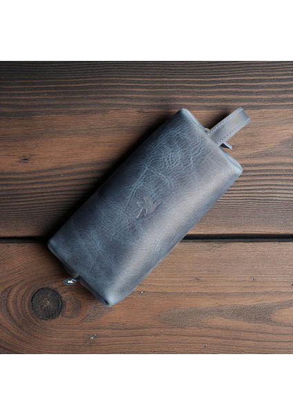 Erkek Hakiki Deri Fermuarlı El Çantası Günlük Seyahat - Tıraş Çantası Mavi fiyatları