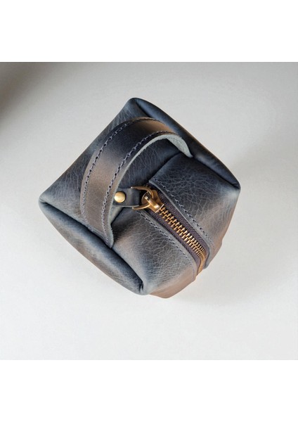 Erkek Hakiki Deri Fermuarlı El Çantası Günlük Seyahat - Tıraş Çantası Mavi fırsatları