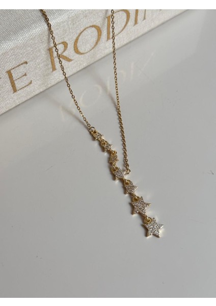 Taş Detaylı Yıldız Figürlü Altın Renk Kadın Çelik Kolye – Işıltılı Zarif Tasarım fırsatları