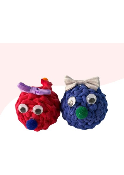 2li Çıngıraklı Örme Kedi Oyuncağı 9cm Kırmızı-Mavi fiyatları