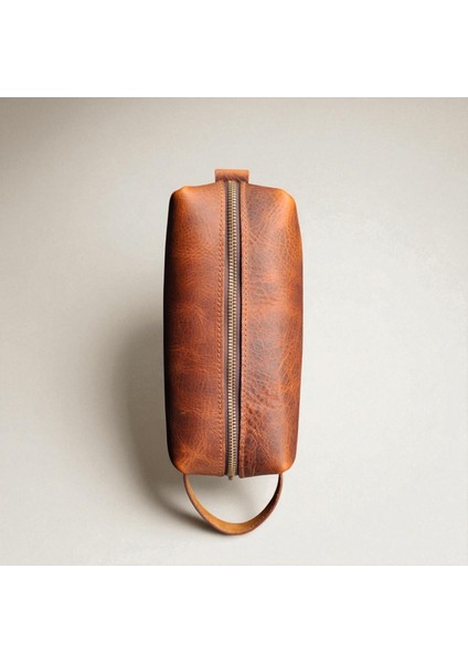 Erkek Hakiki Deri Fermuarlı El Çantası Günlük Seyahat - Tıraş Çantası Taba fırsatları