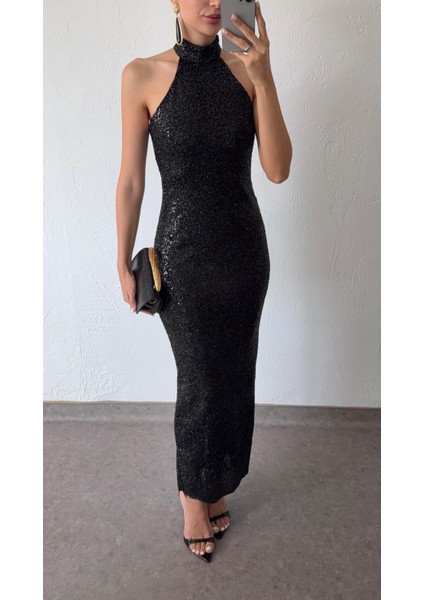 Halter Yaka Siyah Davet Elbisesi indirimleri