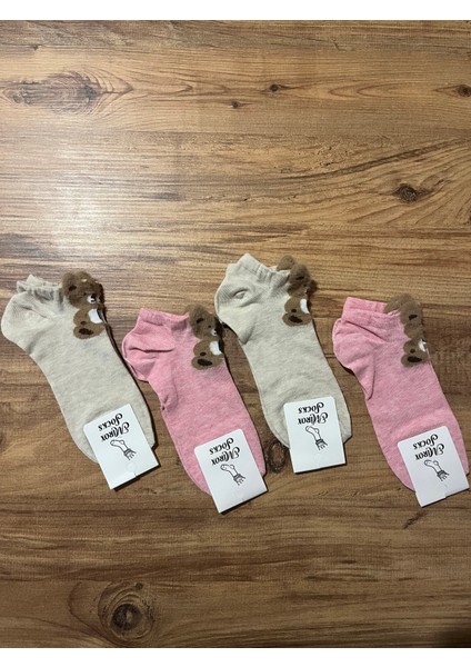 4 Adet Pamuklu Ayıcık Desenli Patik Çorap