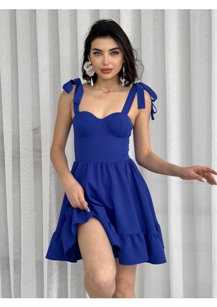 Ip Askılı Bağlamalı Atlas Elbise