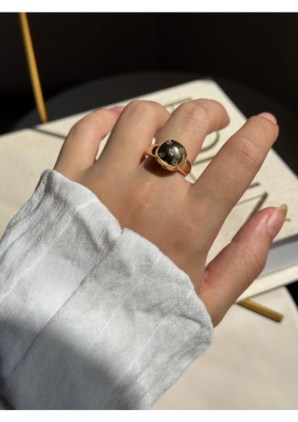 Altın Renk Yuvarlak Bombeli Taş Detaylı Kadın Çelik Yüzük – Zarif ve Şık Tasarım modelleri