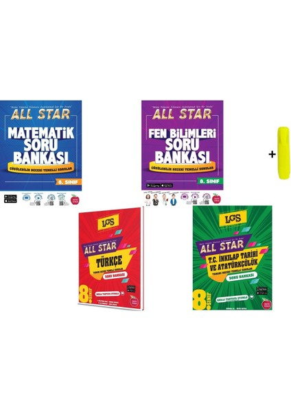 LGS 8. Sınıf All Star Matematik – Fen Bilimleri - Türkçe ve T.C. İnkılap Tarihi ve Atatürkçülük Soru Bankası 4'lü Set