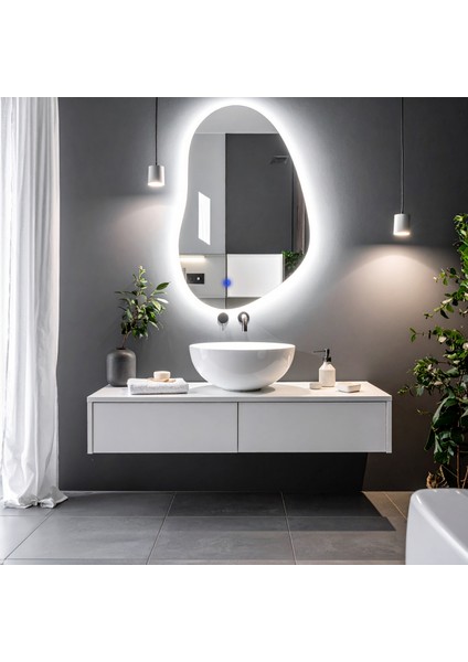 Nelyos Beyaz Led'li Lazer Kumlamalı Lavabo & Banyo Aynası (Dokunmatik Sensörlü) fiyatları