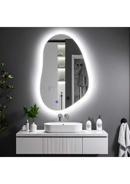 Nelyos Beyaz Led'li Lazer Kumlamalı Lavabo & Banyo Aynası (Dokunmatik Sensörlü) modelleri