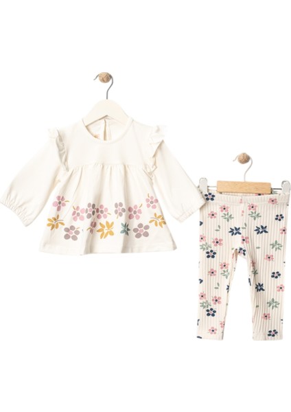 Çiçek Baskılı Taytlı Kız Bebek Takım