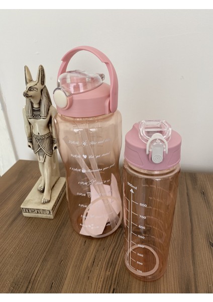 Şeffaf 2'li Motivasyon Matarası 2000ML+900ML Suluk Su Şisesi Bpa Içermez