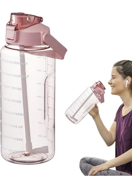 Şeffaf 2'li Motivasyon Matarası 2000ML+900ML Suluk Su Şisesi Bpa Içermez fırsatları