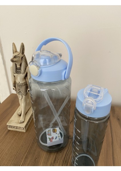 Şeffaf 2'li Motivasyon Matarası 2000ML+900ML Suluk Su Şisesi Bpa Içermez