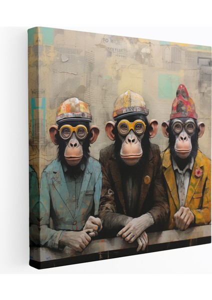 3 Maymun Modern Karışık Medya Kanvas Tablo - 3 Maymun Kanvas Duvar Sanatı