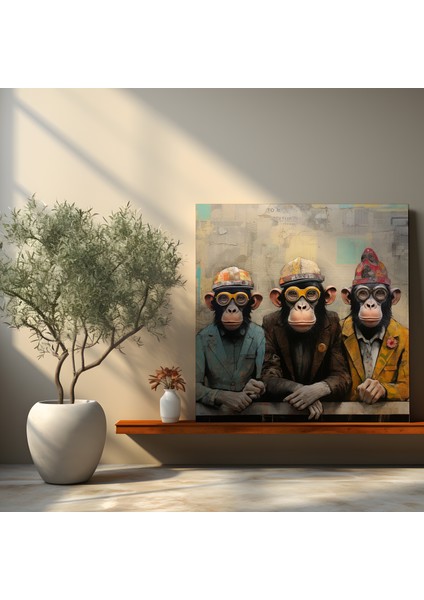3 Maymun Modern Karışık Medya Kanvas Tablo - 3 Maymun Kanvas Duvar Sanatı fiyatları