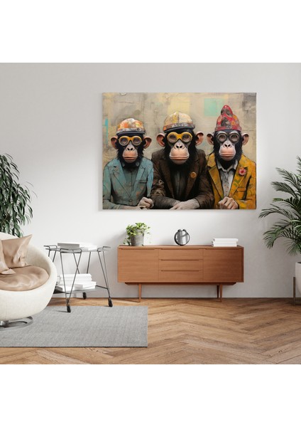 3 Maymun Modern Karışık Medya Kanvas Tablo - 3 Maymun Kanvas Duvar Sanatı modelleri