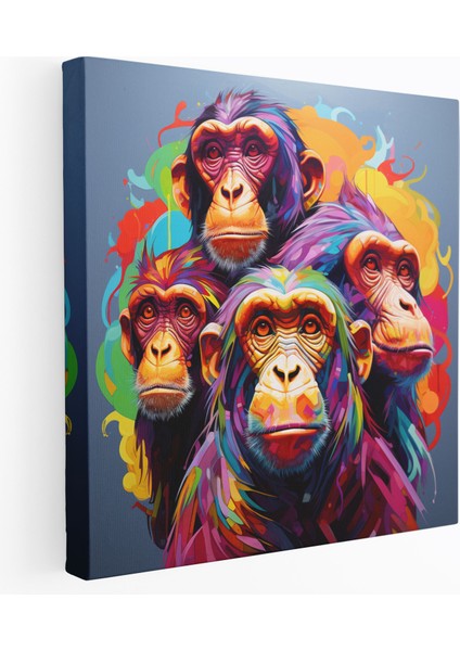 Soyut Maymun Üçlü Kanvas Tablo - 3 Maymun Soyut Sanat Duvar Dekorasyonu Modern