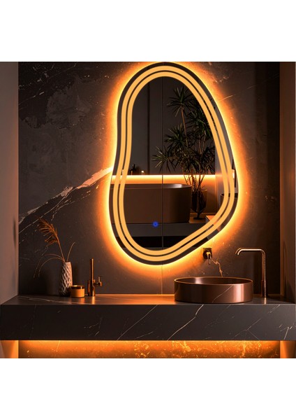 Axira Amber Led'li Lazer Kumlamalı Lavabo & Banyo Aynası (Dokunmatik Sensörlü)