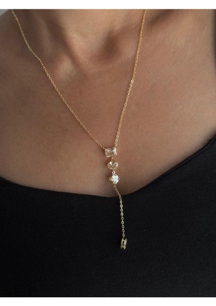 Baget Taşlı Uzun Y Kolye – Altın Renk Işıltılı ve Zarif Kadın Takı indirimleri