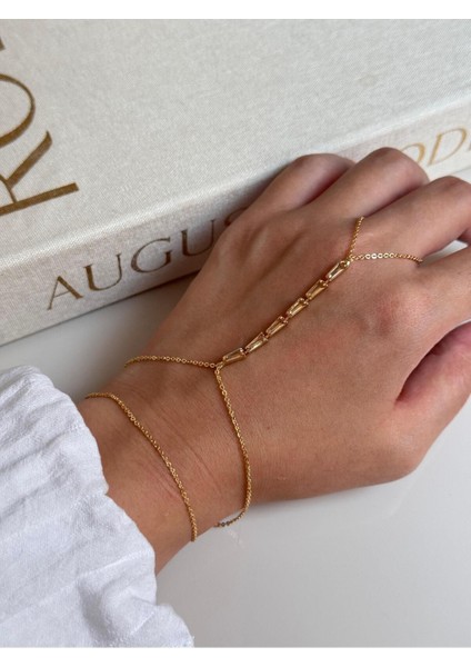 Taş Detaylı Altın Renk Şahmeran – Hafif ve Zarif Kadın El Takısı