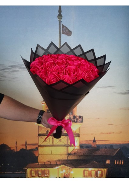 30 Lu LED Işıklı Solmayan Gül Buketi Fuşya Pembe Gül Dışı Siyah fiyatları