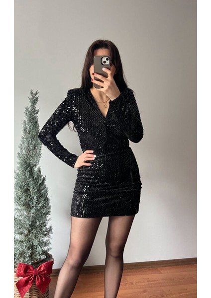Vatkalı Payetli Elbise