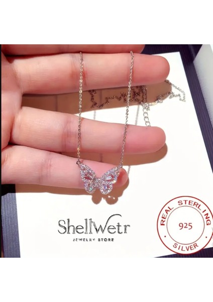Crystal Flutter Kelebek 925 Ayar Gümüş Kolye -Parlak Taşlarla Süslü En Özel Hediye