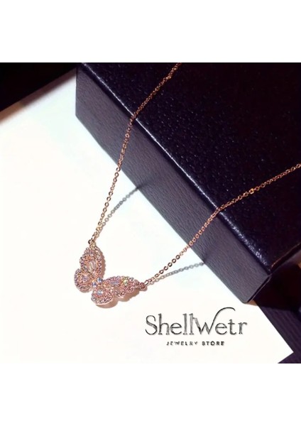 Crystal Flutter Kelebek 925 Ayar Gümüş Kolye -Parlak Taşlarla Süslü En Özel Hediye modelleri