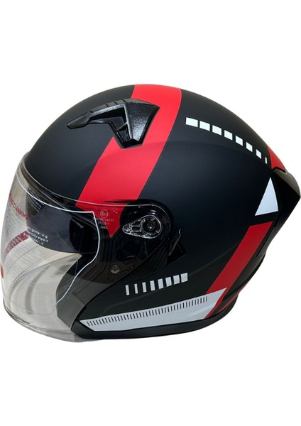 Jk Kask Yarım, Vizörlü Mat Siyah Kırmızı L