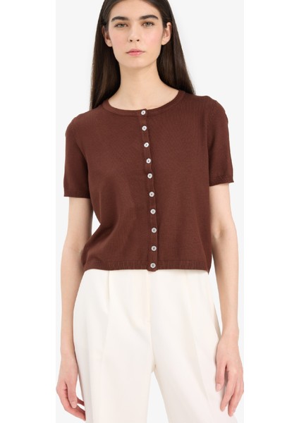 Regular Fit Bisiklet Yaka Düğmeli Kısa Kollu Hırka E5770AX25AU