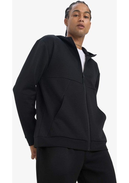 Fit Standart Fit Kapüşonlu Skuba Dalgıç Kumaş Yumuşak Tuşe Fermuarlı Hırka E9336AX25AU