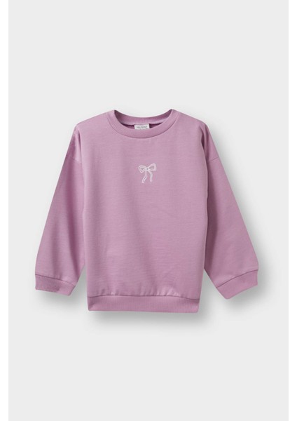 Kız Bebek Bisiklet Yaka İçi Yumuşak Tüylü Baskılı Sweatshirt E8352A525AU
