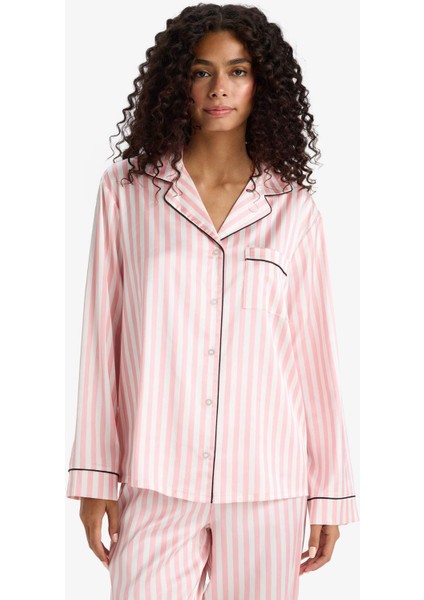 Pijama Takımı Regular Fit Çizgili Saten Uzun Kollu Üst Uzun Alt-Fall in Love C9445AX25AU modelleri