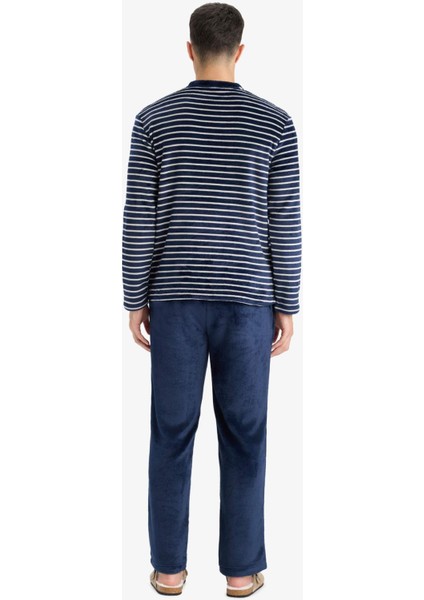 Pijama Takımı Regular Fit Çizgili Uzun Kollu Üst Welsoft Pelüş Uzun Alt A3443AX25WN