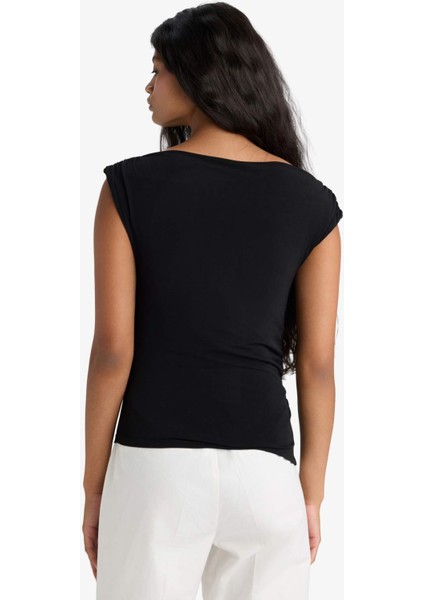 Slim Fit Dar Kesim Degaje Yaka Bluz F7298AX25AU