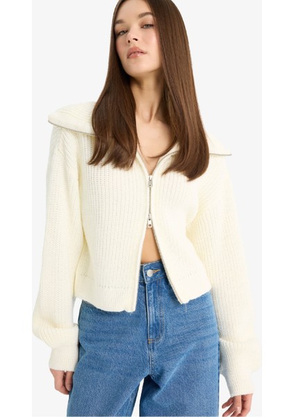 Slim Fit Dar Kesim Polo Yaka Fermuarlı Triko Hırka A3333AX25WN