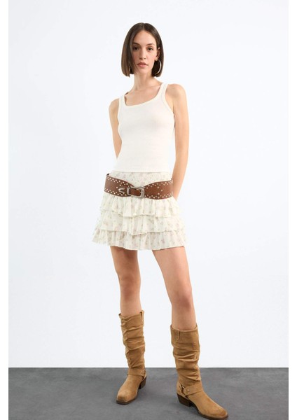 Beli Lastikli Çiçek Desenli Volanlı Mini Etek F7905AX25SM fiyatları