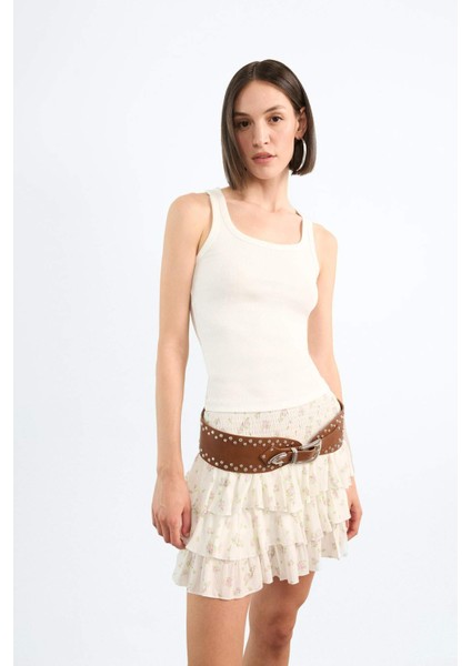 Beli Lastikli Çiçek Desenli Volanlı Mini Etek F7905AX25SM indirimleri