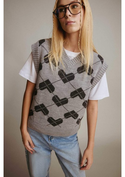 Coool Regular Fit V Yaka Desenli Süveter F9541AX25AU